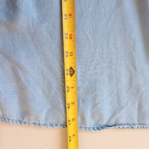 Soft Surroundings Boho Chambray Sz XL Off The Shoulder 3/4 Bell Sleeve Tunic Top - Picture 11 of 12